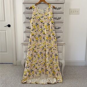 Duluth Trading Yellow Floral Boho Cotton Pocketed Maxi Dress
